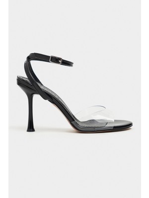 Nişantaşı Shoes Vesper Siyah Rugan Önü Şeffaf Ince Topuklu Kadın Ayakkabı