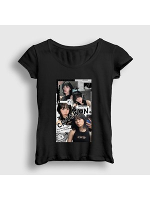 Presmono Kadın Siyah Kim Chaewon Unforgiven K-Pop Le Sserafim T-Shirt