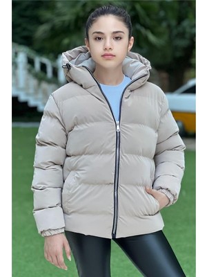 Pina Kids Kız Çocuk Kapüşonlu Cepli Su Geçirmez Nova Kumaş Kışlık Mont KM4011