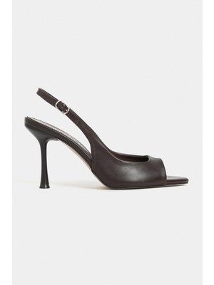Nişantaşı Shoes Maia Kahve Mat Sivri Burun Önü Açık Ince Topuklu Kadın Ayakkabı