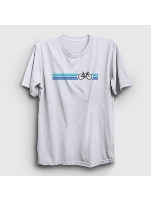 Presmono Unisex Beyaz Stripes Bike Hediye Bisiklet T-Shirt