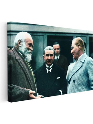 Kanvas Tablo Atatürk Tren Garı Sohbeti Atatürk Tablosu Ev Ofis Duvar Dekoru 35 x 50 Kanvas Tablo 1