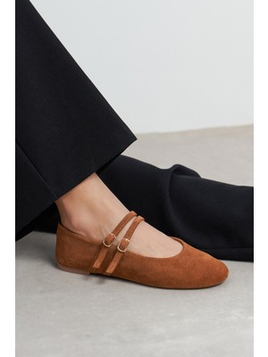 Nişantaşı Shoes James Taba Süet Deri Düz Taban Kadın Babet