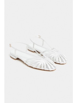 Nişantaşı Shoes Leny Sedef Saten Biyeli 1-2 cm Kalın Topuklu Kadın Sandalet Babet
