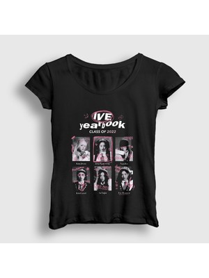 Presmono Kadın Siyah Class Yearbook K-Pop Ive T-Shirt