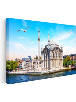 Kanvas Tablo Ortaköy Camii Iskele Meydanı Şehir Mimari Tablo Ev Ofis Duvar Dekoru 35 x 50 Kanvas Tablo 1