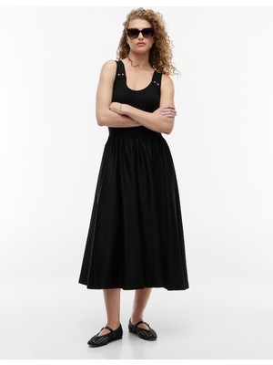 Tommy Hilfiger 5x2 Rıb Mıx Medıa Dress Kadın Siyah Elbise - WW0WW49939