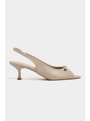 Nişantaşı Shoes Rone Koyu Bej Mat Sivri Burun Önü Açık Tokalı Ince Topuklu Kadın Ayakkabı