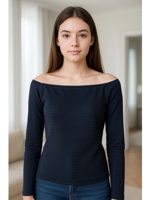 El Moda Siyah, Omuz Açık, Düz Yaka, Fit Kalıp / Dar Kesim
