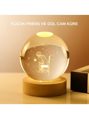 SBN - Store Usb’li Küçük Prens Işıklı Cam Küre Ahşap Altlıklı Dekoratif Lamba - Lisinya