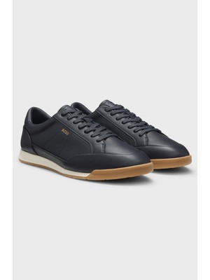 Boss Erkek Rahat Taban Bağcıklı Deri Düz Taban Lacivert Sneaker 50568493-402