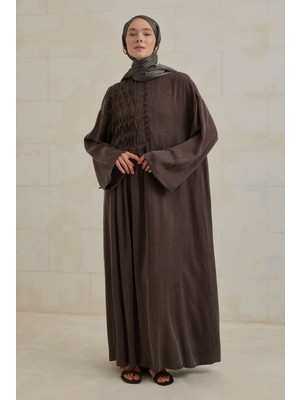 HE-QA Nervür Motifli Liyosel Abaya Acı Kahve