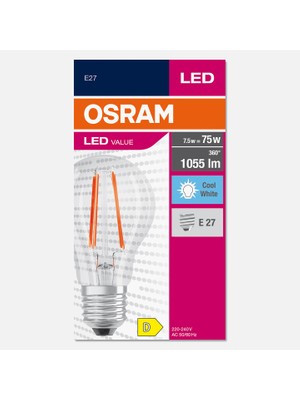 Ledvance Ledv CLA75 Fıl 7.5 W Beyaz E27 LED Ampul