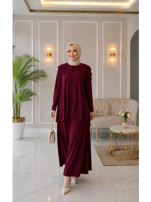 Esra Butik Asimetrik Kesim Sandy Kumaş Günlük Şık Etekli Tesettür Takım