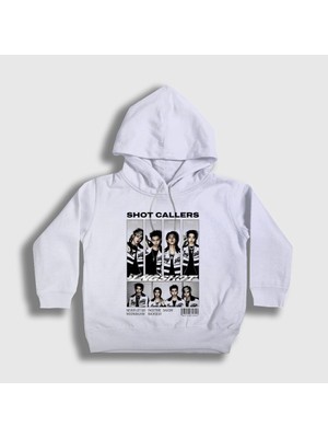Presmono Unisex Çocuk Beyaz Poster Shot Callers K-Pop Lngshot Kapüşonlu Sweatshirt