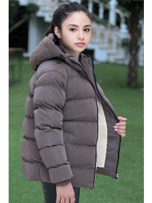 Pina Kids Kız Çocuk Kapüşonlu Cepli Su Geçirmez Nova Kumaş Kışlık Mont KM4011