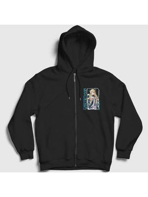 Presmono Unisex Siyah Cartethyia Wuthering Waves Fermuarlı Kapüşonlu Sweatshirt