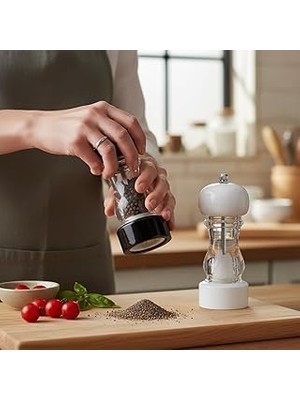 Uravas Store Deconox Ahşap ve Akrilik Tuz/karabiber Değirmeni - 17 cm Küçük Boy Manuel Baharat Öğütücü - (1 Adet