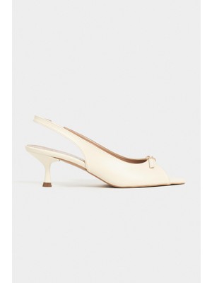 Nişantaşı Shoes Rone Tereyağı Sarısı Mat Sivri Burun Önü Açık Tokalı Ince Topuklu Kadın Ayakkabı