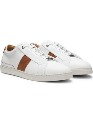 Boss Erkek Bağcıkları Marka Logolu Düz Deri Rahat Taban Beyaz Sneaker 50566802-100