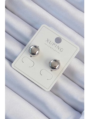 Uravas Store Xuping Gümüş Renk Minimal Bombeli Oval Küpe