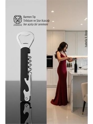 Uravas Store Barmen Tip Çelik Profesyonel Tirbüşon ve Şişe Açacağı Kombine Set 722723
