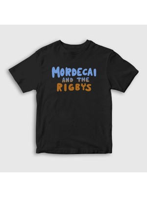 Presmono Unisex Çocuk Siyah Mordecai And The Rigbys Regular Show T-Shirt
