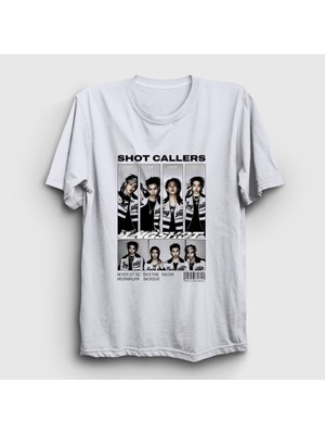 Presmono Unisex Beyaz Poster Shot Callers K-Pop Lngshot T-Shirt