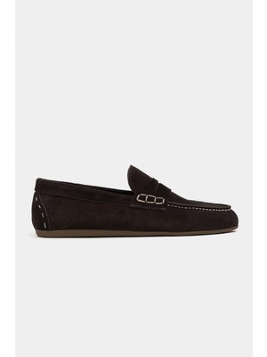 Nişantaşı Shoes Jery Kahve Süet Deri Kadın Loafer Ayakkabı