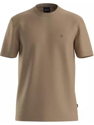 Boss Erkek Normal Kalıp Yuvarlak Yakalı Logo Işlemeli Yuvarlak Yakalı Pamuklu Kısa Kollu Bej T-Shirt 50570889-260