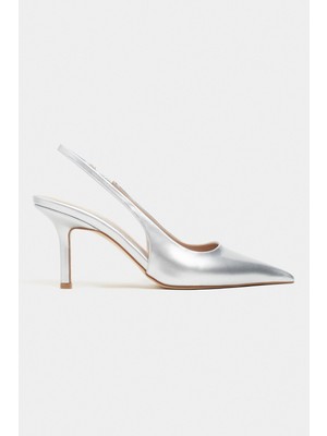 Nişantaşı Shoes Parla Gümüş Rugan Kemer Detay Sivri Burun Kadın Topuklu Ayakkabı