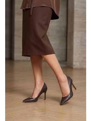 Ayakkabı Fuarı Elit ZYN4016 Kadın Stiletto Kahverengi