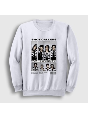 Presmono Unisex Beyaz Poster Shot Callers K-Pop Lngshot Sweatshirt