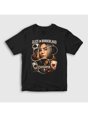 Presmono Unisex Çocuk Siyah Shuntaro Chishiya Alice In Borderland T-Shirt