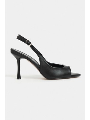 Nişantaşı Shoes Maia Siyah Mat Sivri Burun Önü Açık Ince Topuklu Kadın Ayakkabı