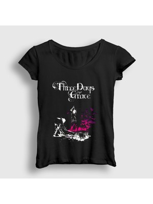 Presmono Kadın Siyah Life Starts Now Rock Three Days Grace T-Shirt
