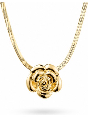 Serelya 316L Çelik Gül Figürlü Italyan Zincir Model Gold Renk Kadın Kolye