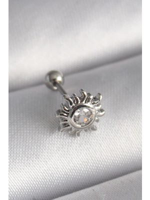 Uravas Store Ietaks™ 316L Çelik Gümüş Renk Zirkon Taşlı Güneş Tragus Piercing