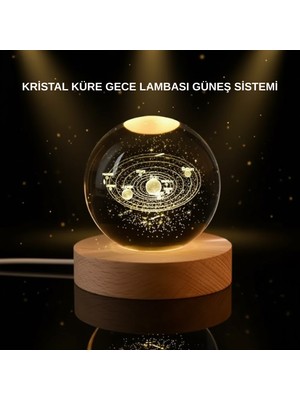 SBN - Store LED Işıklı Kristal Küre Ahşap Standlı Dekoratif Gezegen Model - Lisinya