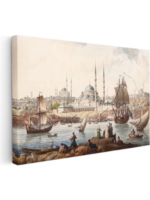 Kanvas Tablo Istanbul Boğazı Tarihi Gemi ve Iskele Sahnesi Ev Ofis Duvar Dekoru 35 x 50 Kanvas Tablo 1