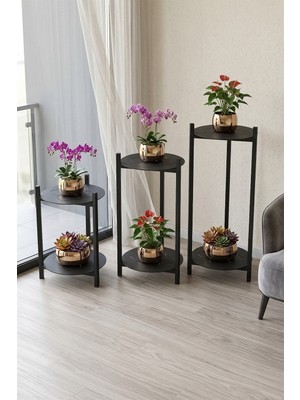 RetoDesign 3 Boy Metal Tepsili Çiçeklik, Çiçek Rafı 1494