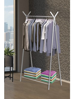 RetoDesign Retohome Ayaklı Raflı Konfeksiyon Askısı Beyaz