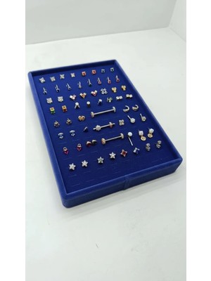 Megass Dekor Süet Kumaş Lacivert Renk 24/17 cm Batırmalı Piercing - Küpe Tablası