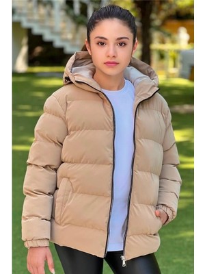 Pina Kids Kız Çocuk Kapüşonlu Cepli Su Geçirmez Nova Kumaş Kışlık Mont KM4011