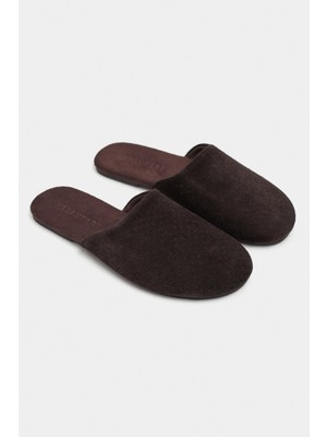Nişantaşı Shoes Modi Bitter Kahve Süet Deri Düz Taban Kapalı Kadın Terlik