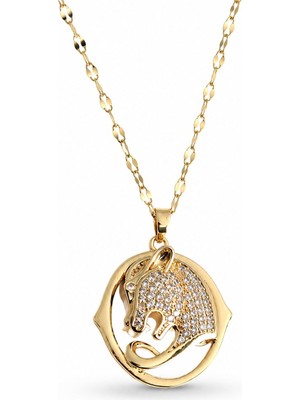 Serelya 316L Çelik Gold Renk Zirkon Taşlı Jaguar Model Kadın Kolye