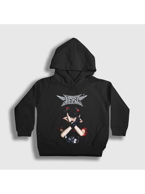Presmono Unisex Çocuk Siyah Logo Yuimetal Metal Babymetal Kapüşonlu Sweatshirt