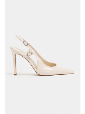 Nişantaşı Shoes Ladonia Bej Rugan Arka Açık Toka Detay Kadın Topuklu Ayakkabı