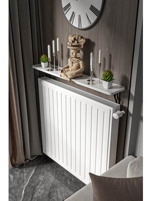 RetoDesign Montajsız Beyaz Petek Üstü Metal Raf, Kalorifer Peteği Raf Dresuar Uçan Raf 80 cm 10080