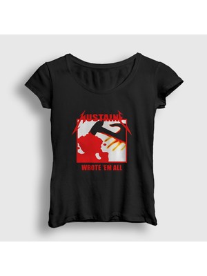 Presmono Kadın Siyah Logo Dave Mustaine Kill 'em All Metal Metallica T-Shirt
